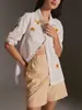 Camisa Rayada Bordada Casual de Manga Larga para Mujer, Superventas Transfronteriza Europea y Americana, Cuello, Bolsillos, Holgada, Mangas Enrollables, Para Superponer