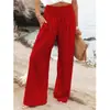 Calças pantalona de cintura alta para mulheres, calças compridas casuais finas e largas de verão, calças estilo férias na praia estampadas de cor sólida