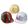 Chapéu de aba reta de couro a laser Chapéu de beisebol colorido de PU Chapéu de palco Chapéu de hip-hop de couro a laser para dança de rua rap