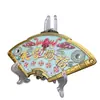 Pingente de Placa de Bênção do Oficial Celestial Pintado de Latão Quadrado em Formato de Leque Artesanato para Casa Sol e Lua Montanha Mar Cidade Estrela Auspiciosa Brilhante