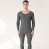 Roupa íntima térmica masculina conjunto pijama sem costura de Veludo superfície AB quente top espesso calça cor sólida roupas de outono calças compridas