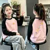 Camiseta de felpa para niñas, raglán, bloques de color, manga larga, Otoño Invierno 2026, estilo nuevo, para niños medianos y grandes, capa base, top casual, moderno
