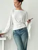 2026 Estilo Europeu e Americano Novo Cor Sólida Moda Casual Versátil Afina a Cintura Manga Sino Personalizada Blusa
