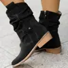Botas plissadas de cano médio Amazon outono 2026 novas camurça retrô plus size transfronteiriças salto baixo empilhadas para mulheres