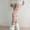 Medias de Seda Estilo Aula Nocturna para Mujer, Medias de Punto Lindas con Estampado de Fresas para Primavera y Otoño Lolita, Medias Negras Sexy Estilo JK Japonés