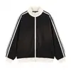 Moletom Cardigan com Zíper Gola Alta Listrado Color Block Americano Masculino Feminino Marca Tendência Esportivo Solto Casual Casaco de Casal Outerwear