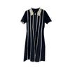 Vestido de Punto de Manga Corta con Cuello de Encaje, Rayas Verticales, Estilo Francés, Nuevo Nicho de Lujo Ligero Estilo Chanel para Mujer