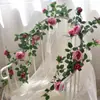 Enredaderas Artificiales de Rosas Rojas, Enredaderas de Flores Falsas, Paisajismo de Paredes Florales, Recubrimiento de Tuberías de Aire Acondicionado, Decoración con Enredaderas, Cubierta de Techo