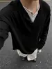 Camiseta Cinza Falsa de Duas Peças com Gola Henry de Manga Longa para Homens, Marca Americana de Moda Primavera e Outono Moletom de Gola Redonda, Camisa Pesada para Camadas Internas