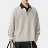 Camisa polo de otoño para hombre, estética "old money", con media cremallera, casual, retro, de bloques de color, diseño falso de dos piezas, manga larga, con cuello camisero