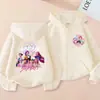 Sudadera con capucha de cremallera de moda holgada para niños y niñas, estampado de dibujos animados de K-Pop, para primavera y otoño, chaqueta sudadera casual transfronteriza