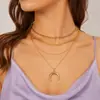 Collar con colgante de media luna apilada de estilo bohemio nuevo transfronterizo, venta al por mayor, cadena de aleación multicapa, joyería europea y americana