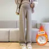 Calça de Maternidade Outono e Inverno Forrada com Fleece Roupa Externa Novo Estilo 2025 Calça de Gravidez Que Não Aperta a Barriga, Tamanho Grande Calça de Perna Larga Pequena
