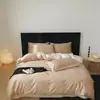 Juego de Cama de Cuatro Piezas Satinado de Doble Capa Color Bloque Estilo Años 50 con Sábana Ajustable, Juego Mult piezas de Textil para el Hogar Nantong