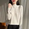 Suéter de punto blanco con patrón de cielo estrellado estilo francés, cuello semialto para mujer, camisa base fina y elegante de otoño, top ajustado