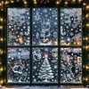 Decoraciones navideñas, ambiente cálido blanco invernal, pegatinas electrostáticas de muñeco de nieve y reno, pegatinas de cristal de Papá Noel