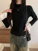 Top de capa interior para mujer 2026 otoño e invierno nuevo camiseta negra de manga larga con mangas acampanadas, engrosada y cepillada, top ajustado