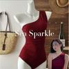 Traje de baño de dos piezas de estilo francés para mujer, estilo bikini, estilo coreano, sexy, de un solo hombro, con efecto adelgazante, ideal para vacaciones y spa.