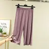 Pantalones casuales de modal y algodón finos de talla grande, holgados, para mujer, adecuados para usar al aire libre, con bordes rizados, de seis puntos, pantalones para casa