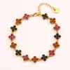 Pulseira de Trevo de Quatro Folhas com Pedras Totais de Alta Versão Moda Transfronteiriça para Meninas, Luxo Acessível e Pulseira de Flor de Aço Titânio Estilo Ins de Alta Qualidade