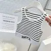 Chaleco de Verano para Niñas Moda Infantil de Moda Marca Ins Rayado de Cintura Alta con Letras Top Corto
