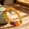 Pulseira Versátil de Círculo Único com Contas de Buda de Cristal Amarelo Natural, Amuleto do Deus da Riqueza de Cinco Vias para Homens e Mulheres, Presente de Pulseira de Ágata