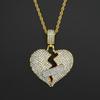 Collar de aleación con colgante de corazón roto lleno de diamantes, banda adhesiva de amor, hip hop transfronterizo europeo y americano, joyería