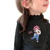 Camiseta Térmica de Fleece com Manga Longa para Meninas Outono/Inverno Roupa de Baixo Gola Meio Alta com Babados Crianças Tamanhos Médio e Grande