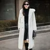 Nuevo Abrigo con Capucha de Piel Sintética de Visón para Otoño e Invierno 2025 de Manga Larga para Mujer de Color Liso Cálido con Cordones Holgado Largo