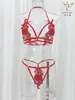 Conjunto de Lencería de Rosa 3D para Mujer, Hueco Transparente Estilo Tres Puntos Sexy Ropa de Dormir 9027 Pura Tentación Deseo Lencería