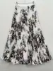 Falda plisada estampada de gasa estilo japonés coreano, falda midi, cómoda, casual, adelgazante, cintura alta, adelgazante, dobladillo súper ancho, falda larga