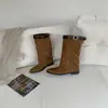 Botas longas plissadas estilo coreano retrô com salto grosso e alça de cinto para mulheres, nova coleção outono 2026, botas elegantes de cano alto slim-fit