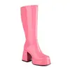 Botas Altas Largas de Charol para Mujer Punta Cuadrada Suela Gruesa Tacón Grueso Tacón Súper Cremallera Lateral Botas Altas Botas de Caballero Botas Altas Martin para Mujer