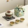 Juego de Té de Viaje Osmanthus Pintado a Mano Traje Equipo de Té Portátil para Exteriores Vaso Expreso de Vidrio Una Olla Tres Tazas Hierba