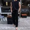 Conjunto de Chaleco Rayado sin Mangas para Hombre de Verano, Conjunto Casual Deportivo de Pantalones Largos, Conjunto de Dos Piezas, Holgado, Transpirable, Estilo Trendy de Playa