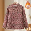 Abrigo de algodón con cuello alto para mujeres de mediana edad y mayores, estampado floral, chaqueta cálida acolchada de algodón, talla grande de invierno, abrigo grueso de lana de camello y algodón, en stock