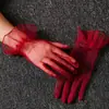 Guantes de Boda para Mujer Estilo Coreano Transparentes de Malla Fina Cortos Coloridos Negro Blanco Rojo Rosa Ópera Baile Halloween Sexy