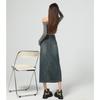 Saia Jeans Azul Nostálgica Elegante Versátil com Fenda nas Costas Estilo Evasê Cobrindo a Virilha 2025 Comprimento Médio Cintura Alta para Mulheres