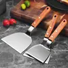 Espátula de Cozinha de Aço Inoxidável com Cabo de Madeira Espátula Teppanyaki Espátula Escorredora Espátula para Bife Espátula Triângulo Espátula para Pizza Mão de Bolo Espátula para Panqueca