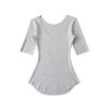 Camiseta de Verano Nueva Versátil Pure Desire Hot Girl Sexy Cuello en U Amplio Manga Media con Máscara Ajustada Dobladillo Curvo Color Sólido