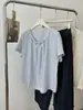 Camisa de lino Tencel estilo francés de manga corta para mujer 2026, cuello redondo fruncido, corte holgado, adelgazante, top casual, ligero de verano