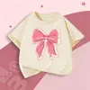 Camiseta de Manga Curta para Meninas 2026 Novo Estilo Roupa Infantil Algodão Puro Verão Manga Meia-Manga Top para Meninas Azul Verão