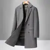 Casaco Masculino de Outono e Inverno de Comprimento Médio com Forro de Plumas Removível, Gola de Terno, Casaco Trench de Lã Estilo Jovem para Negócios, Roupa de Exterior Quente