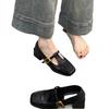 Sapatilhas Quadradas de Salto Grosso para Mulheres, Sapatos Pequenos de Couro Pretos, Sapatilhas Versáteis Populares com Fivela na Boca, Mocassins de Estilo Britânico