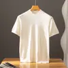 Camiseta Clásica Holgada Casual de Punto 100% Cachemir Puro Hilo Fino Calibre 18 para Hombre Cuello Redondo Manga Corta Color Sólido