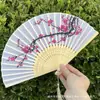 Leque Dobrável Estilo Antigo Transfronteiriço para o Verão, Estilo Chinês, Hanfu, Cheongsam, Leque Pequeno Dobrável de Bambu Portátil para Mulheres