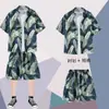 Camisa Hawaiian Shorts Roupa Masculina Estilo Hong Kong Verão Estilo Hong Kong Férias na Praia Camisa Floral de Manga Curta Conjunto de Duas Peças
