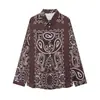 Conjunto de Terno com Estampa Paisley para Mulheres Camisa Solta de Manga Longa + Calça de Cintura Alta de Pernas Largas Conjunto Casual Retro de Duas Peças Venda por Atacado