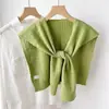 Xale de Cor Sólida Dopamina Estilo Coreano Feminino Primavera Outono Versátil Moda Nó Outerwear Colete de Tricô Gola Falsa Cobertura de Ombro
