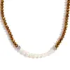 Moda Europea y Americana Elegante Colgante Acero Inoxidable Diez Perlas de Agua Dulce Cristal con Facetas Oscuras Collar Hecho a Mano con Cuentas para Mujeres